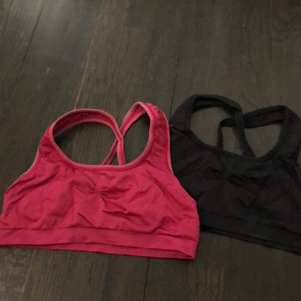 Lululemon pink and black sports bras